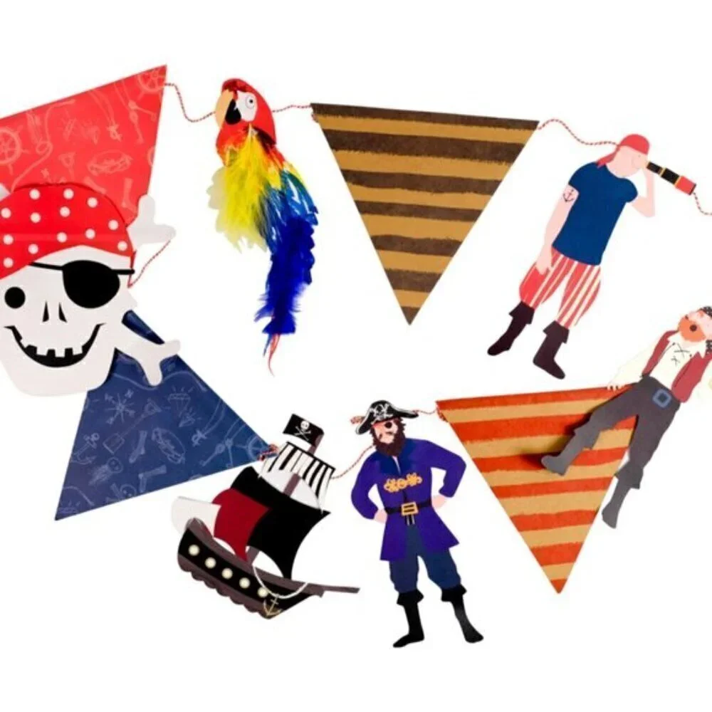 NWT - Meri Meri Ahoy There Pirate Garland 8-ft - 10 themed pennants